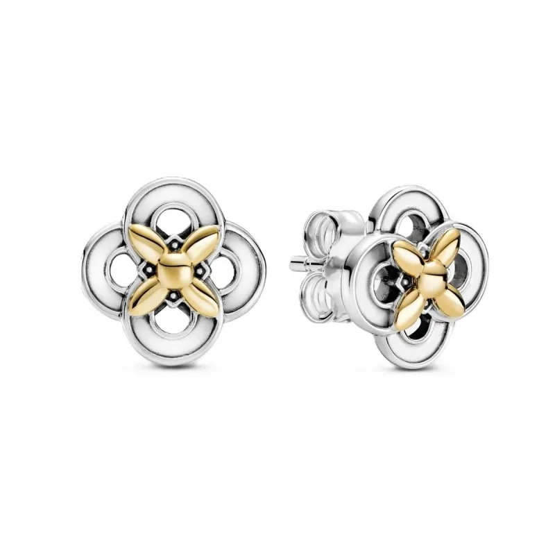 Moteriški auskarai Pandora TWO-TONE FLOWER Sidabras 925