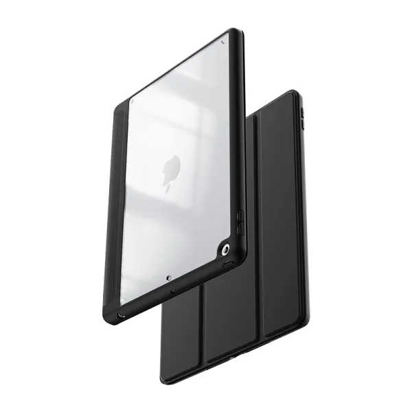 Crong PrimeFolio – iPad 10.2” (2021-2019) Case with Stand and Apple Pencil Storage (Black/Clear)