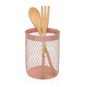 Pot for Kitchen Utensils Versa Metal Steel 11,5 x 15,5 x 11,5 cm Pink