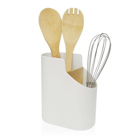 Pot for Kitchen Utensils Versa Bamboo ABS 8,5 x 17,6 x 15 cm White