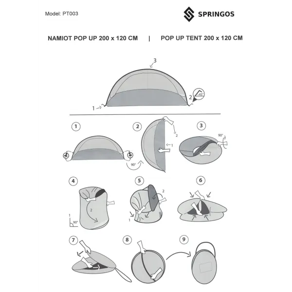Pop-Up teltta Springos PT003 (200×120×110 cm), oranssi