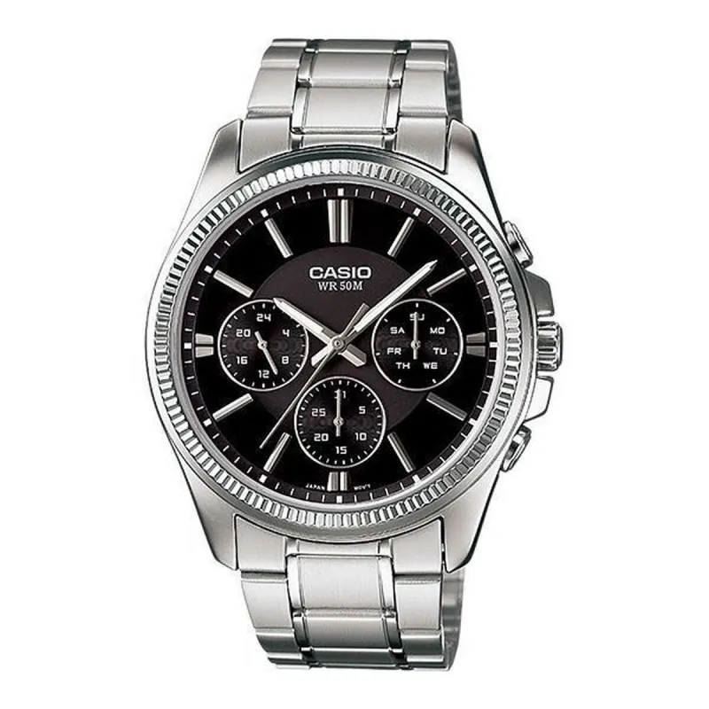 Meeste Kell Casio ENTICER GENT Must Hõbedane (Ø 35 mm)
