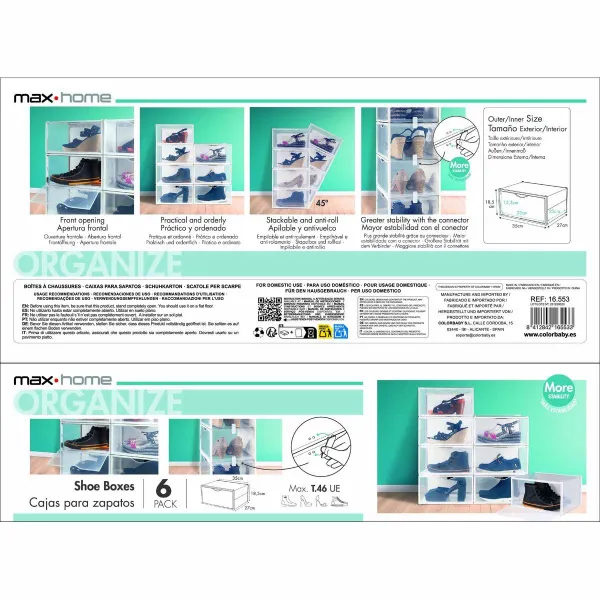 Stackable shoe box Max Home White 6 Units polypropylene ABS 35 x 18,5 x 27 cm