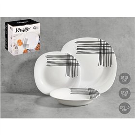 Tableware Vivalto White Black Opaline glass Stripes 18 Pieces (2 Units)
