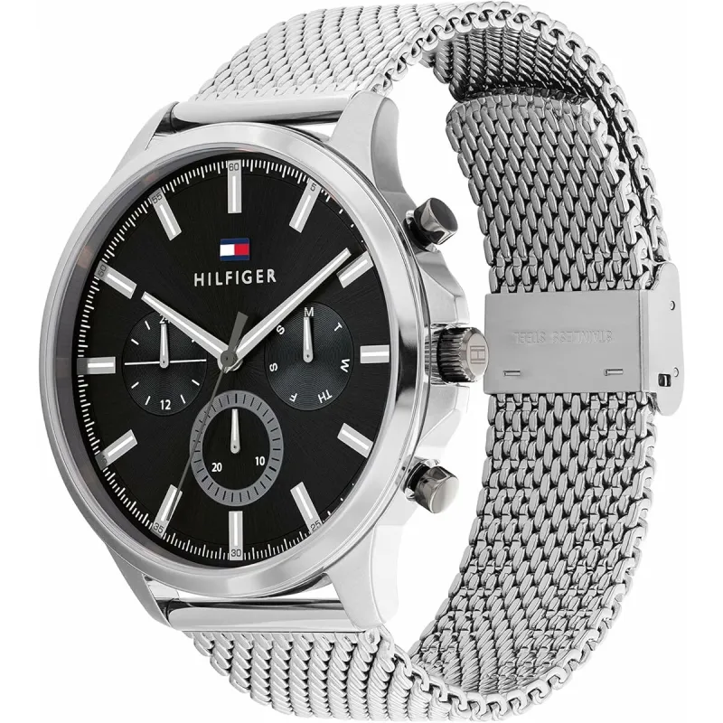 Vīriešu Pulkstenis Tommy Hilfiger RYDER Melns Sudrabains