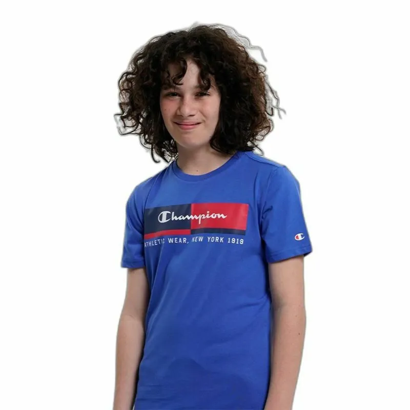 Vaikiški marškinėliai su trumpomis rankovėmis Champion Crewneck Mėlyna
