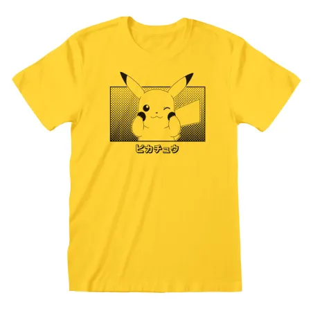Lühikeste varrukatega T-särk, meeste ja naiste Pokémon Pikachu Katakana Kollane