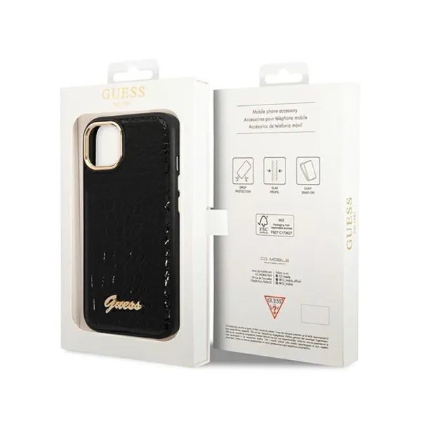 Guess Croco Collection - Case for iPhone 14 Plus (Black)