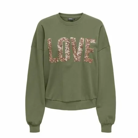 Naisten huputon collegepaita Only Only Onlkatya L/S Love Oliivi
