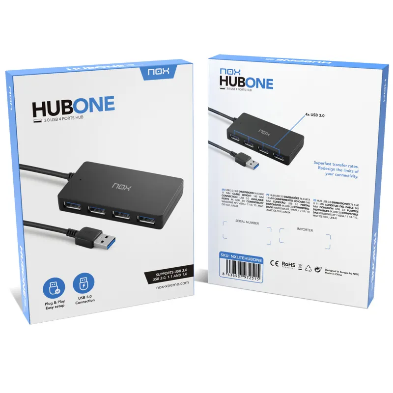USB-keskitin Nox-Xtreme NXLITEHUBONE USB x 4 Musta