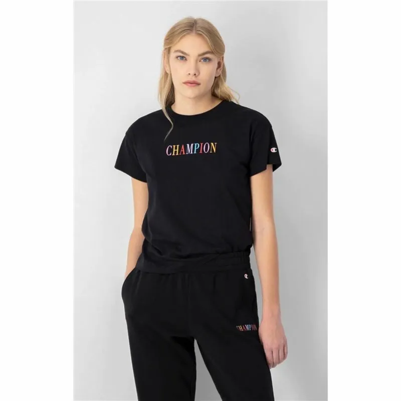 Moteriški marškinėliai su trumpomis rankovėmis Champion Crewneck Croptop Juoda