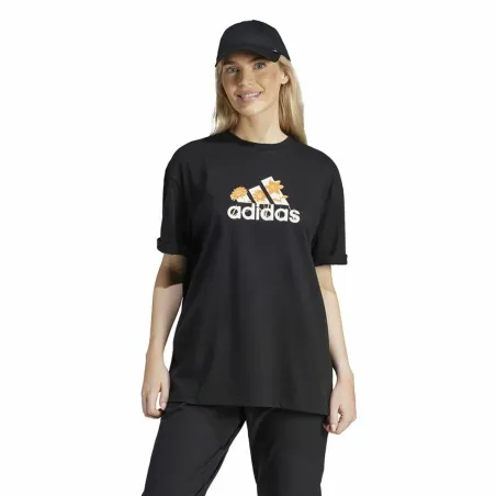 Moteriški marškinėliai su trumpomis rankovėmis Adidas Flower Pack Bos Juoda