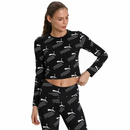 Moteriški marškinėliai su trumpomis rankovėmis Puma Amplified AOP LS Fitted Juoda