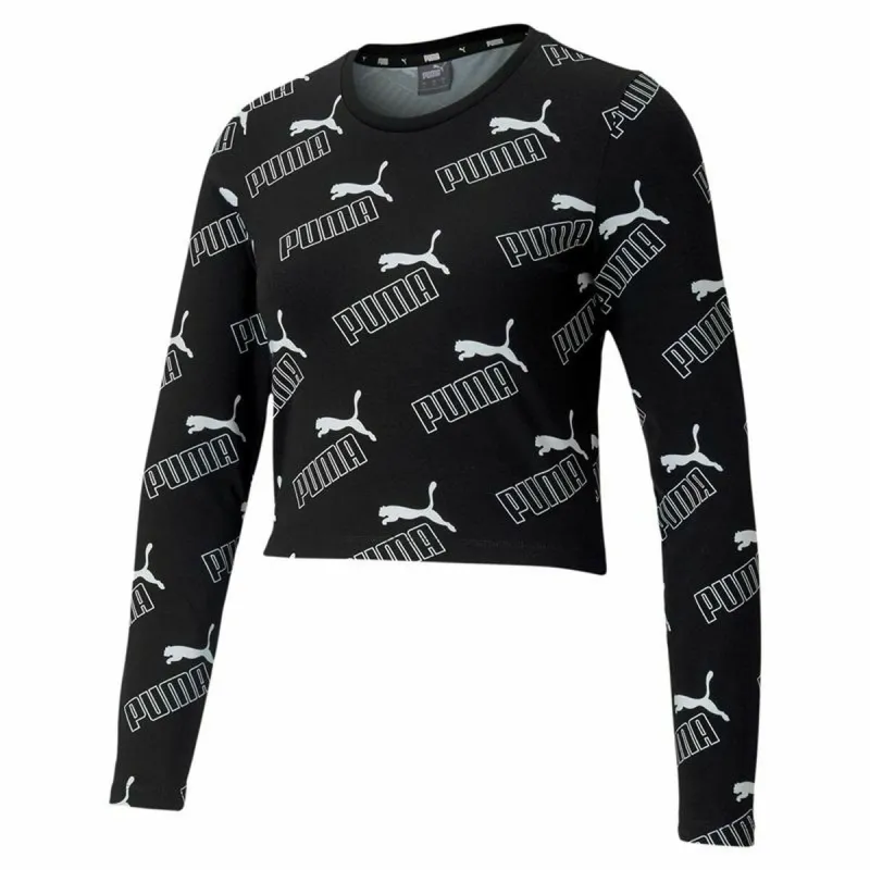 Moteriški marškinėliai su trumpomis rankovėmis Puma Amplified AOP LS Fitted Juoda