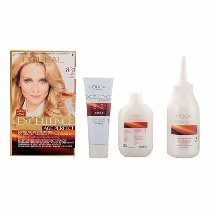 Permanenta Īpaši Noturīga Krāsa Sirmiem Matiem L'Oreal Make Up Excellence Age Perfect Zeltaini Blonds Nº 8,31 Rubio Dorado (1 gb