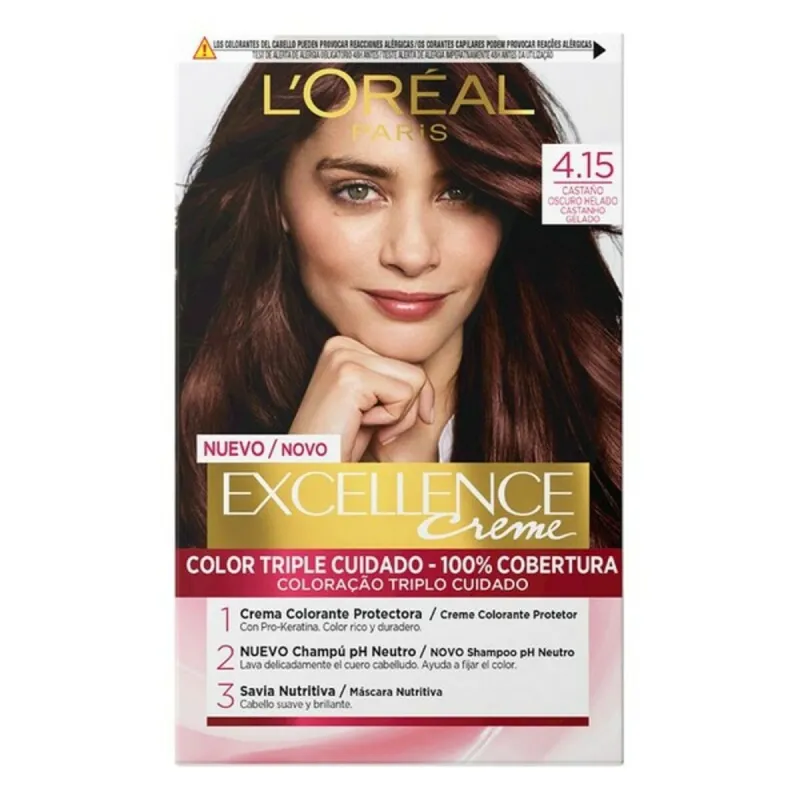 Ilgalaikiai dažai L'Oréal Paris Excellence Tamsiai kaštoninis Nº 4.15-Castano Oscuro Helado 192 ml
