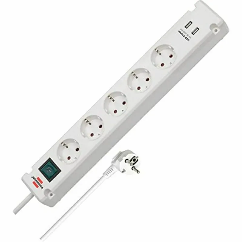 Strāvas virtene - 5 ligzdas ar Slēdzi Brennenstuhl Bremounta 3600 W USB x 2 (3 m)