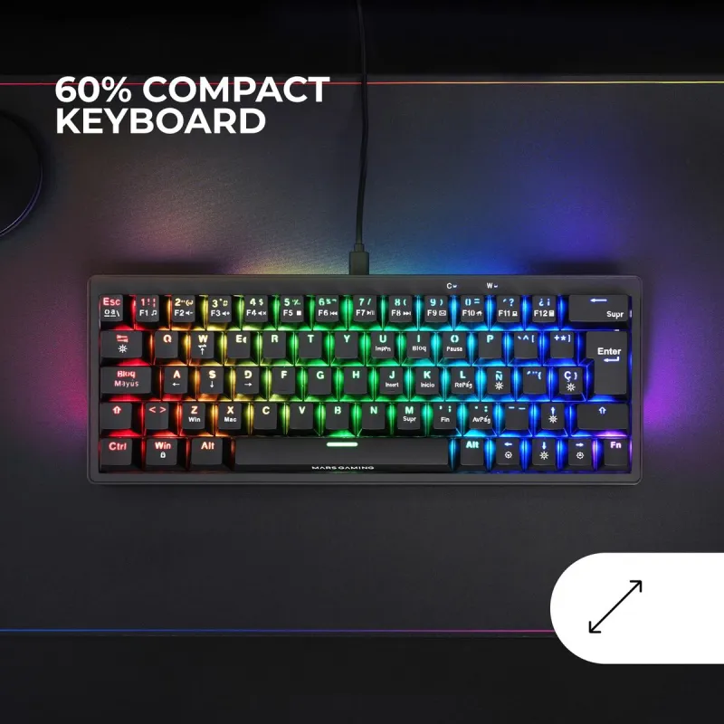 Žaidimų klaviatūra Mars Gaming MKMINIPROBES Juoda Qwerty US
