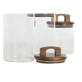 3 Tubs Home ESPRIT Brown Transparent Acacia Borosilicate Glass 650 ml 900 ml 1 L 3 Pieces