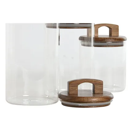 3 Tubs Home ESPRIT Brown Transparent Acacia Borosilicate Glass 650 ml 900 ml 1 L 3 Pieces