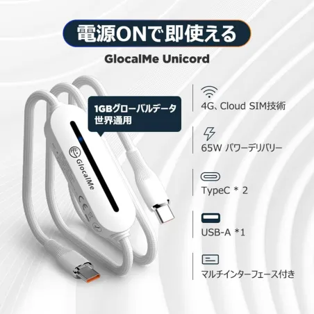 GlocalMe Unicord 4G/LTE Portable Wi-Fi Hotspot Cable Cloud SIM