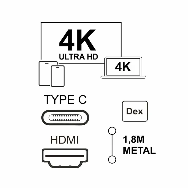 USB-C - HDMI kaapeli Silver HT LOGAN Musta