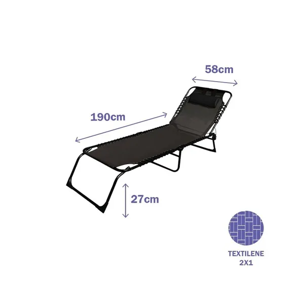 Sun-lounger Marbueno Black 190 x 27 x 58 cm