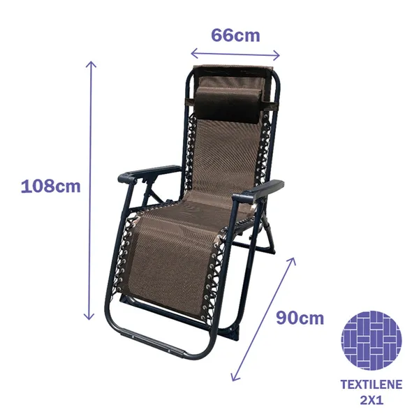 Folding Lounger Camping Chair Marbueno Brown 90 x 108 x 66 cm