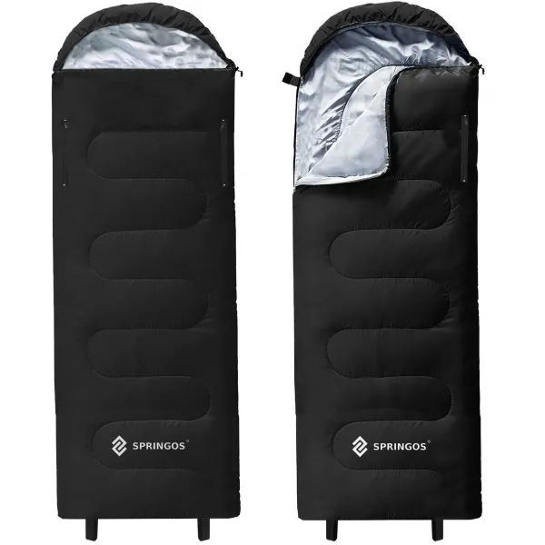 Спальный мешок 2-в-1 Springos CS0122, 220x80 см, теплое одеяло для кемпинга, черно-серый