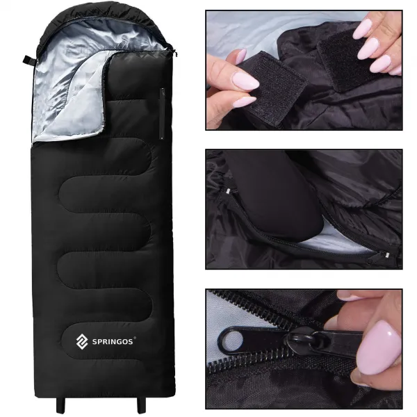 2-in-1 travel sleeping bag Springos CS0122, 220x80 cm, warm camping quilt, black-grey