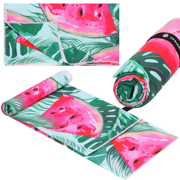 Пляжное полотенце Springos CS0118, 90x180 см, микрофибра, быстросохнущее, арбузы, листья