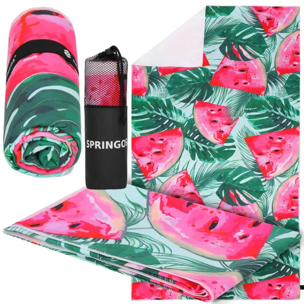 Пляжное полотенце Springos CS0118, 90x180 см, микрофибра, быстросохнущее, арбузы, листья