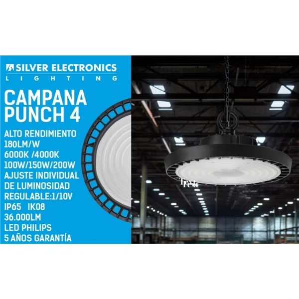 Industrial LED Bell Silver Electronics PUNCH 4 PRO + 5G 200W 200 W 6000 K 3600 lm