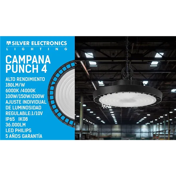 Industrial LED Bell Silver Electronics PUNCH 4 PRO + 5G 200W 200 W 6000 K 3600 lm