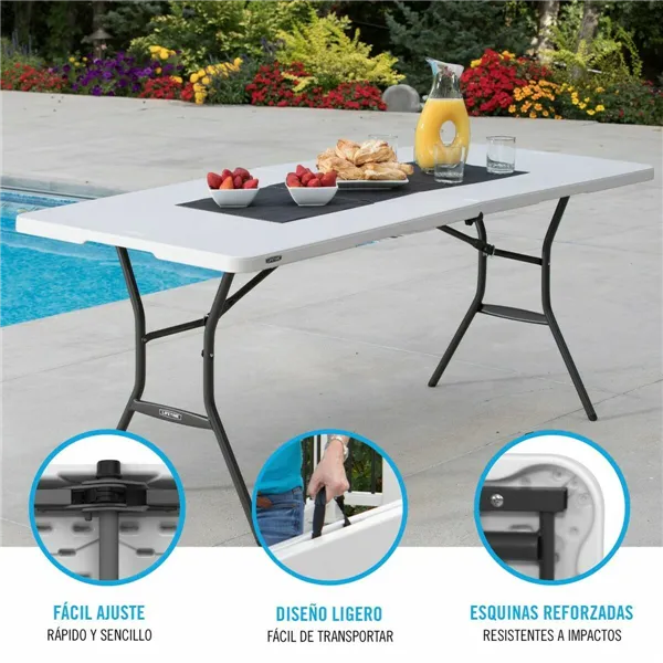 Folding Table Lifetime White Rectangular Steel Plastic 185 x 76 x 74 cm