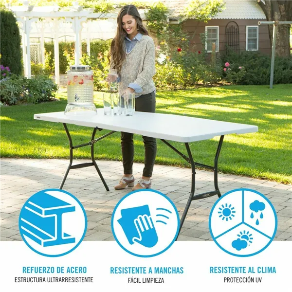 Folding Table Lifetime White Rectangular Steel Plastic 185 x 76 x 74 cm
