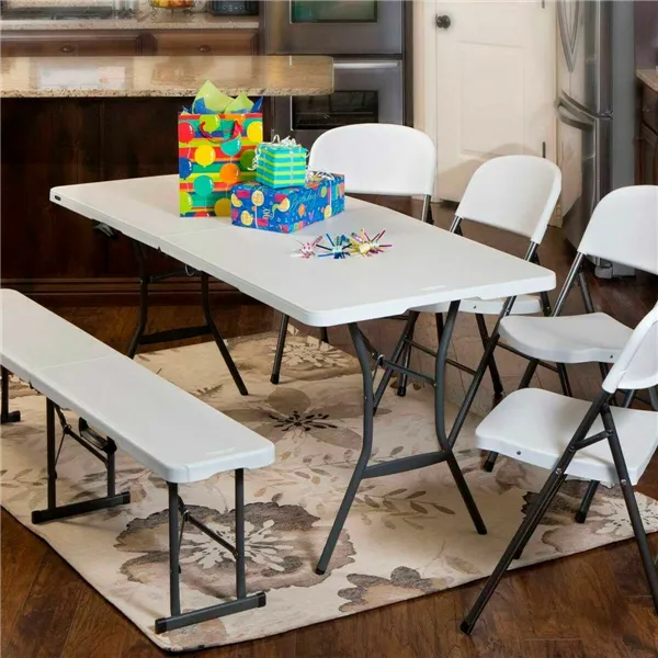 Folding Table Lifetime White Rectangular Steel Plastic 185 x 76 x 74 cm