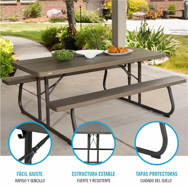 Picnic table Lifetime Wood Brown Foldable Steel Plastic 183 x 145 x 74 cm