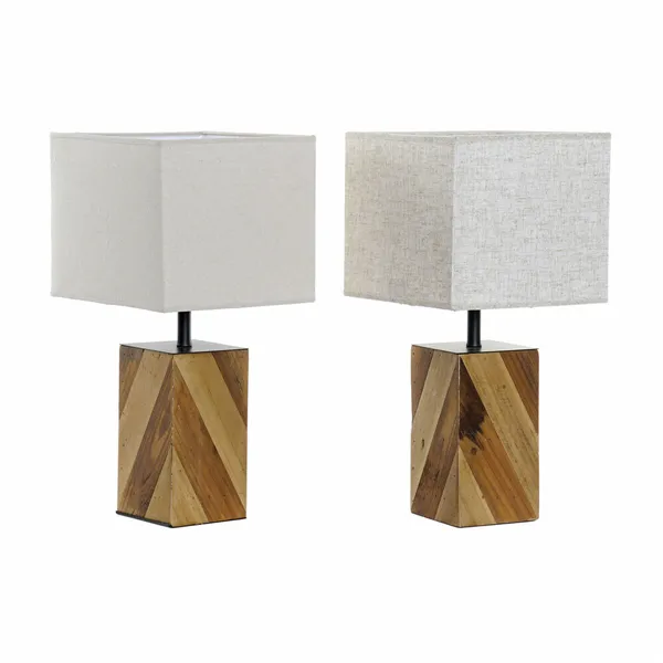 Desk lamp DKD Home Decor 25,5 x 25,05 x 52 cm Fir Natural Beige Metal Cream 220 V 60 W 25 x 25 x 21 cm (2 Units)