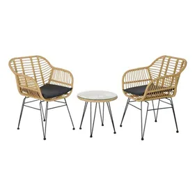 Table set with 2 chairs DKD Home Decor Black Natural Light brown 56 x 57,5 x 82 cm