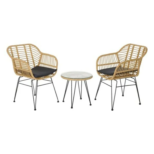 Table set with 2 chairs DKD Home Decor Black Natural Light brown 56 x 57,5 x 82 cm