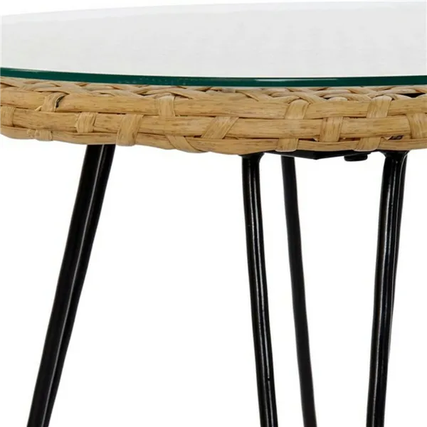 Table set with 2 chairs DKD Home Decor Black Natural Light brown 56 x 57,5 x 82 cm