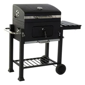 Coal Barbecue with Cover and Wheels DKD Home Decor Black Metal Steel 140 x 60 x 108 cm (140 x 60 x 108 cm)