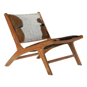 Armchair DKD Home Decor MB-182320 Teak Brown Leather White (65 x 78 x 68 cm)