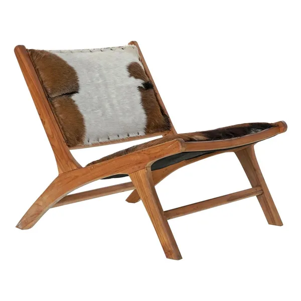 Armchair DKD Home Decor MB-182320 Teak Brown Leather White (65 x 78 x 68 cm)