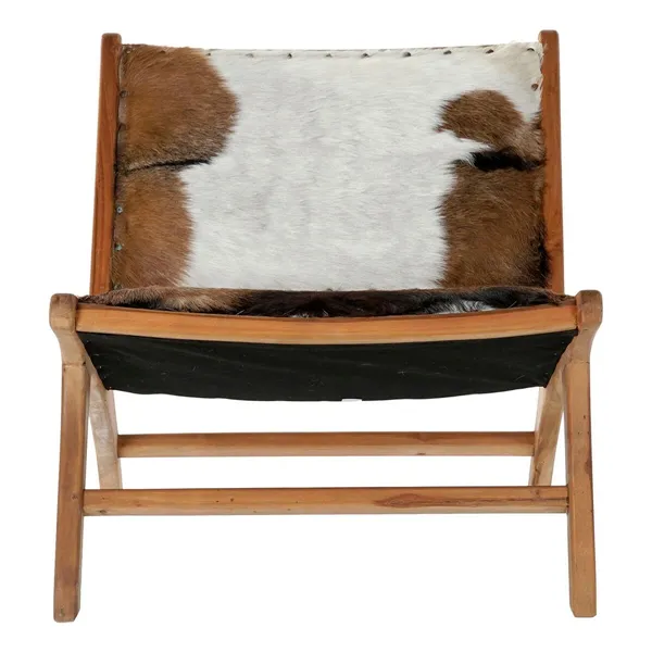 Armchair DKD Home Decor MB-182320 Teak Brown Leather White (65 x 78 x 68 cm)