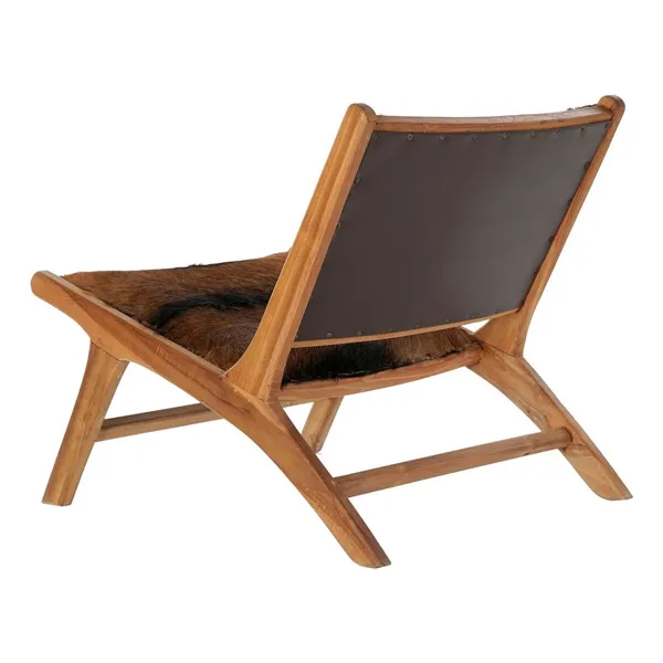Armchair DKD Home Decor MB-182320 Teak Brown Leather White (65 x 78 x 68 cm)