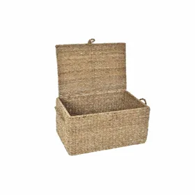 Basket set DKD Home Decor With lid Natural Iron Seagrass (50 x 34 x 25 cm) (3 Pieces)