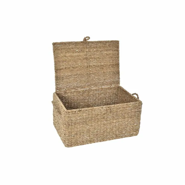 Basket set DKD Home Decor With lid Natural Iron Seagrass (50 x 34 x 25 cm) (3 Pieces)