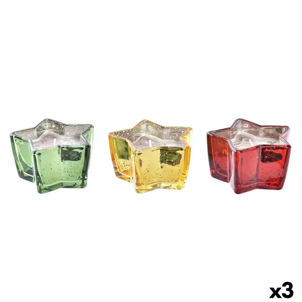 Candle DKD Home Decor Yellow Red Green Star Christmas 10 x 10 x 5,5 cm (3 Units)